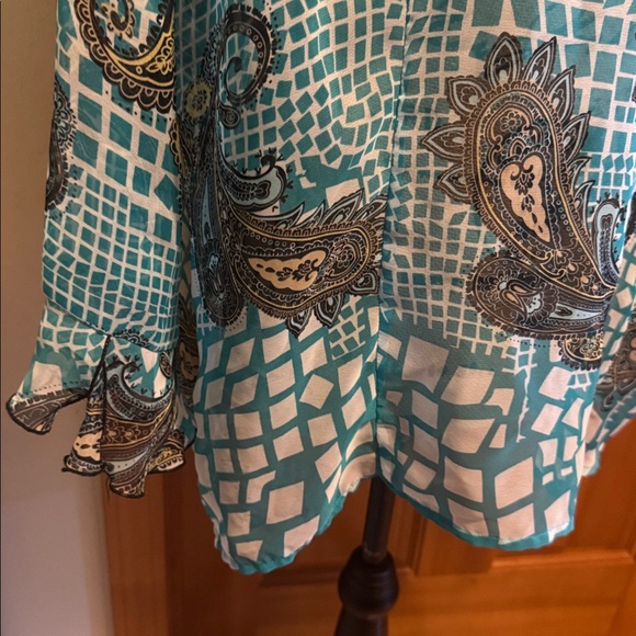 NICOLA Teal and Black Paisley Button Blouse - Picture 6 of 11
